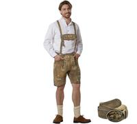 dressforfun Lederhosen for Men with Traditional Embroidery & Bone Buttons, Authentic Mens Fancy Dress Costume with Matching Braces, Belt & Buckle, Ideal Stag Do, Festival & Oktoberfest Outfit - Oak