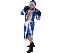 dressforfun Men’s Boxer Costume | Elasticated shorts | Hooded ring jacket | Incl. boxing gloves and belt (Blue M | No. 301830)