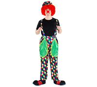 dressforfun Men’s Clown Costume | Colourful, shiny dungarees | incl. Colourful cap and Clown nose (S | no. 300828)