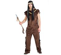 dressforfun Men’s Native American Costume with Fringed Trousers & Shirt in Imitation Suede, In lasticated Headband, Mens Fancy Dress