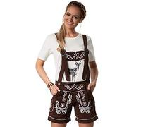 dressforfun Women's Lederhosen with Removable Braces, White Floral Embroidery & Adjustable Fit, Bavarian Fancy Dress for Women, Ideal as Oktoberfest Outfit & Halloween Costume - S