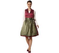 dressforfun Women's Midi Dirndl with Buttoned Bodice, Flared Skirt, Striped Apron & Waistband, Traditional Bavarian Costume, Ideal Womens Fancy Dress for Oktoberfest, Festivals & Hen Dos - Red/Green