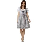dressforfun Women's Midi Dirndl with Zippered & Laced Bodice, Flared Skirt, Lace Apron & Waistband, Traditional Costume, Ideal Womens Fancy Dress for Oktoberfest, Festivals, Hen Dos - Silver