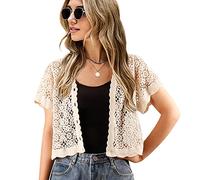 DRESSHAPE Women Cardigan Hollow Out Floral Cardigans White Crochet Shrugs, Beige, One Size