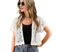 DRESSHAPE Women Cardigan Hollow Out Floral Cardigans White Crochet Shrugs, White, One size