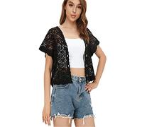 DRESSHAPE Women Cardigan Hollow Out Floral Cardigans White Crochet Shrugs, Xzmj-black, One size