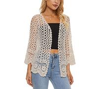 DRESSHAPE Womens Boho Open Front Cardigan Long Sleeve Loose Knit Lightweight Sweaters - beige - One Size