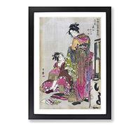 Dressing a Geisha by Kitagawa Utamaro Framed Print | A2 Black Framed Wall Art | Ready to Hang | Modern Nature Picture | Living Room Bedroom Lounge Office