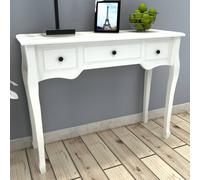 Dressing Console Table White/Brown MDF & Pinewood 100x35x78cm 3 Drawers IronKnob