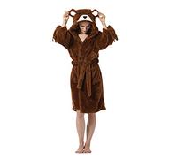 Dressing Gown Animal Fluffy Hoodie Bathrobes Housecoats Lightweight for Unisex Adults Brown Bear for S