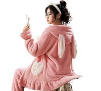 Dressing Gown Fleece Winter Warm Bathrobe Long Robe Fleece Bath Robe Pajamas Women'S Winter Flannel Thickened Hooded Rabbit Ears Coral Fleece Plus-Size For Outerwear Loungewear,Pink Bunny,M 90-110 Cat