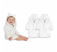 Dressing Gown for Baby Girl & Boy | Soft Plush Polyester Hooded Bathrobe for Babies & Toddlers | Kids Bath & Bedtime Robe, Ideal Baby Gift & Newborn Essential | Pack of 2, White 12-18 Months