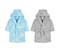 Dressing Gown for Baby Girl & Boy | Soft Plush Polyester Hooded Bathrobe for Babies & Toddlers | Kids Bath & Bedtime Robe, Ideal Baby Gift & Newborn Essential | Pack of 2, Blue & Grey 18-24 Months