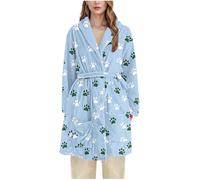 Dressing Gown for Women Ladies Fleece Robes Cat Paw Print Flannel Bathrobes Winter Warm Comfortable Nightwear Super Soft Plush Pyjamas Cute Fluffy Pajamas Loungewear