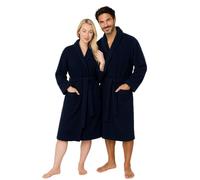 Dressing Gown for Women & Men 2 Pack | Towelling Bathrobe for Adults with Belt, Pockets & Shawl Collar | Women's Dry Robes & Men’s Nightwear | 100% Cotton, Warm, Soft & Cozy Loungewear (Navy-L/XL)