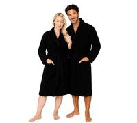 Dressing Gown for Women & Men 2 Pack | Towelling Bathrobe for Adults with Belt, Pockets & Shawl Collar | Women's Dry Robes & Men’s Nightwear | 100% Cotton, Warm, Soft & Cozy Loungewear (Black-L/XL)
