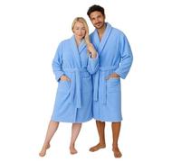 Dressing Gown for Women & Men | Towelling Bathrobe for Adults with Belt, Pockets & Shawl Collar | Women's Dry Robes & Men’s Nightwear | 100% Luxury Cotton, Warm, Soft & Cozy Loungewear (Blue-L/XL)