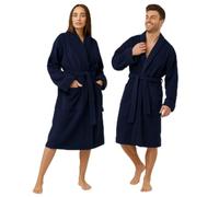 Dressing Gown for Women & Men | Towelling Bathrobe for Adults with Belt, Pockets & Shawl Collar | Women's Dry Robes & Men’s Nightwear | 100% Luxury Cotton, Warm, Soft & Cozy Loungewear (Navy-S/M)