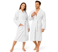 Dressing Gown for Women & Men | Towelling Bathrobe for Adults with Belt, Pockets & Shawl Collar | Women's Dry Robes & Men’s Nightwear | 100% Luxury Cotton, Warm, Soft & Cozy Loungewear (White-S/M)