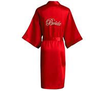 Dressing Gown for Women, Party Robes, Satin Kimono Women's Robes, Bride Bathrobe, Ladies Nightdresses Sleepwear Dressing Gown,Bride Red,XL