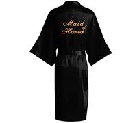 Dressing Gown for Women, Party Robes, Satin Kimono Women's Robes, Bride Bathrobe, Ladies Nightdresses Sleepwear Dressing Gown,Bridesmaid Black,2XL