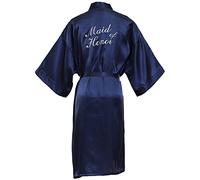 Dressing Gown for Women, Party Robes, Satin Kimono Women's Robes, Bride Bathrobe, Ladies Nightdresses Sleepwear Dressing Gown,Maid of Honor Navy,M