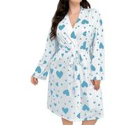 Dressing Gown For Women Plus Size, Bath Robes For Women Lightweight Comfortable Cotton Dressing Gown Fashion Heart Printed Robe Nightgown Lightweight Breathable Robe With Tie Belt