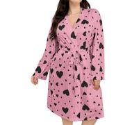Dressing Gown For Women Plus Size, Bath Robes For Women Lightweight Comfortable Cotton Dressing Gown Fashion Heart Printed Robe Nightgown Lightweight Breathable Robe With Tie Belt