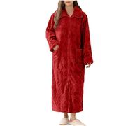 Dressing Gown for Women UK Winter Cozy Fleece Hoodie Blanket Warm Full Zip Bath Robe Fluffy Plush Thick Bath Robes Ladies Super Soft Bathrobe Dressing Gown Faux Fur Bathrobe with Pocket Wine