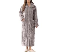 Dressing Gown for Women UK Winter Cozy Fleece Hoodie Blanket Warm Full Zip Bath Robe Fluffy Plush Thick Bath Robes Ladies Super Soft Bathrobe Dressing Gown Faux Fur Bathrobe with Pocket Gray