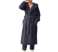 Dressing Gown Men Fleece Robes Super Soft Big and Tall Full Length Plush Long Robe Warm Cosy Loungewear Nightwear Hooded Bathrobe Warm Winter House Robes Thick Nightgown with Pockets