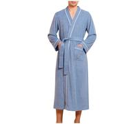 Dressing Gown Men Long Sleeve Terry Towelling Bath Robes Super Soft Big and Tall Full Length Morning Robe Oblique V Neck Cosy Loungewear Nightwear Hotel Spa House Robes with Pockets