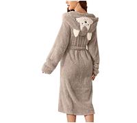 Dressing Gown With Ears Fluffy Extra Thick Winter Womens Dressing Gown | With Hood Lovely Animal Ears Bathrobe Cute Dog Ear Hooded Pyjamas Cartoon Animal Bathrobe Comfy Thickened Nightgown