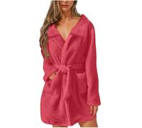 Dressing Gown Womens Fluffy Short Dressing Gowns Ladies Super Soft Bathrobe Cozy Plush Fleece Bath Robe with Pockets Winter Warm Nightgowns Loungewear Gifts for Her
