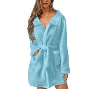 Dressing Gown Womens Fluffy Short Dressing Gowns Ladies Super Soft Bathrobe Cozy Plush Fleece Bath Robe with Pockets Winter Warm Nightgowns Loungewear Gifts for Her