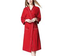 Dressing Gown Womens - Kimono Robes Long Knit Bathrobe Lightweight Soft Knit Sleepwear (Red Xl)