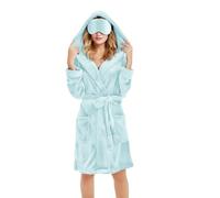 Dressing Gown Womens Robe with Eye Mask Flannel Fleece Hoodie Ladies bathrobe with Pockets Hooded Fluffy Solid Colour Cozy Robes Wrap Tie Waist Knee Length Sleepwear Pyjamas Nightwear