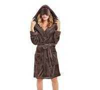 Dressing Gown Womens Robe with Eye Mask Flannel Fleece Hoodie Ladies bathrobe with Pockets Hooded Fluffy Solid Colour Cozy Robes Wrap Tie Waist Knee Length Sleepwear Pyjamas Nightwear
