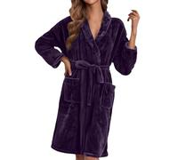 Dressing Gowns For Women Uk - Premium Super Soft & Cosy Long Bathrobe Ladies Thick Flannel Luxury Housecoat Fleece Winter Warm Bathrobe Fluffy Sherpa Robe With Pockets & Tie (Dark Purple, M)