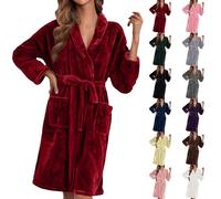 Dressing Gowns For Women Uk - Premium Super Soft & Cosy Long Bathrobe Ladies Thick Flannel Luxury Housecoat Fleece Winter Warm Bathrobe Fluffy Sherpa Robe With Pockets & Tie (Wine, XL)