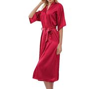 Dressing Gowns for Women - Women'S Short Kimono Robe Satin Bathrobe Bride Bridesmaids Getting Ready Sleepwear Soft Nightgown (Red Xl)