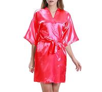 Dressing Gowns Unisex Kimono Robe Knit Bathrobe Nightwear Sleepwear Hotel Size UK Lightweight Luxury Bathrobes Soft Lace Trim 3/4 Sleeve Ladies Loungewear for Bridal,Wedding Party Robes