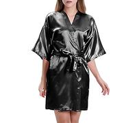 Dressing Gowns Unisex Kimono Robe Knit Bathrobe Nightwear Sleepwear Hotel Size UK Lightweight Luxury Bathrobes Soft Lace Trim 3/4 Sleeve Ladies Loungewear for Bridal,Wedding Party Robes