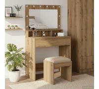 Dressing Table with Mirror Lights with Shelf Engineered Wood Vanity vidaXL