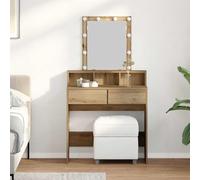 Dressing Table Artisan Oak 80 x 41 x 144.5 cm Wood Material with LED Lighting, Mirror, Drawer and Storage Space for Bedroom, Makeup, Cosmetics and Styling