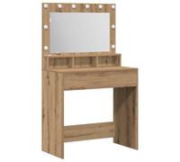 Dressing Table Artisan Oak Wood Material 75.5 x 41 x 135 cm with LED Lighting, Mirror, Storage Space and Drawer for Bedroom, Cosmetics, Styling and Beauty Storage