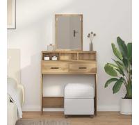 Dressing Table Artisan Oak Wood Material 79 x 41 x 140 cm with Mirror, 2 Drawers, Storage Space and Shelf for Bedroom, Makeup, Cosmetics and Styling