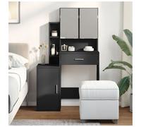 Dressing Table Black 80x35x132 cm Engineered Wood Slim Mirror 1 Drawer 7 Shelves