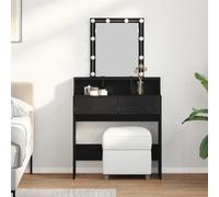 Dressing Table Black Oak 80x41x144.5cm Engineered Wooden Mirror LED DrawersPlus
