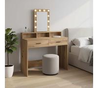 Dressing Table with Mirror Lights with Drawer Engineered Wood LED Desk vidaXL